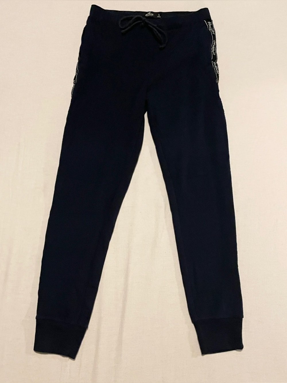 Hollister Navy Blue Logo Tape Side Stripe Joggers S Womens